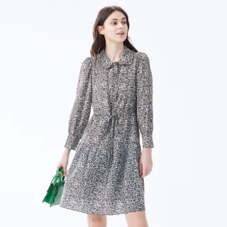 【MYVEGA 麥雪爾】出清品 小碎花翻領收腰短洋裝-咖啡