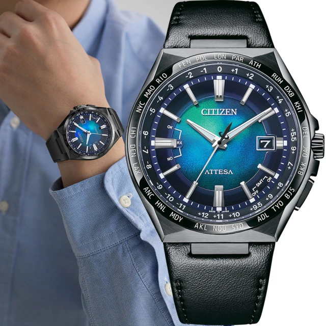 CITIZEN 星辰 ATTESA 系列 千彩之海 鈦金屬藍色光動能電波男錶(CB0215-18L)