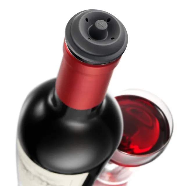 【VACU VIN】荷蘭 抽真空器+酒瓶塞2入 黑 / 紅酒塞 真空瓶塞 保鮮瓶塞 葡萄酒塞