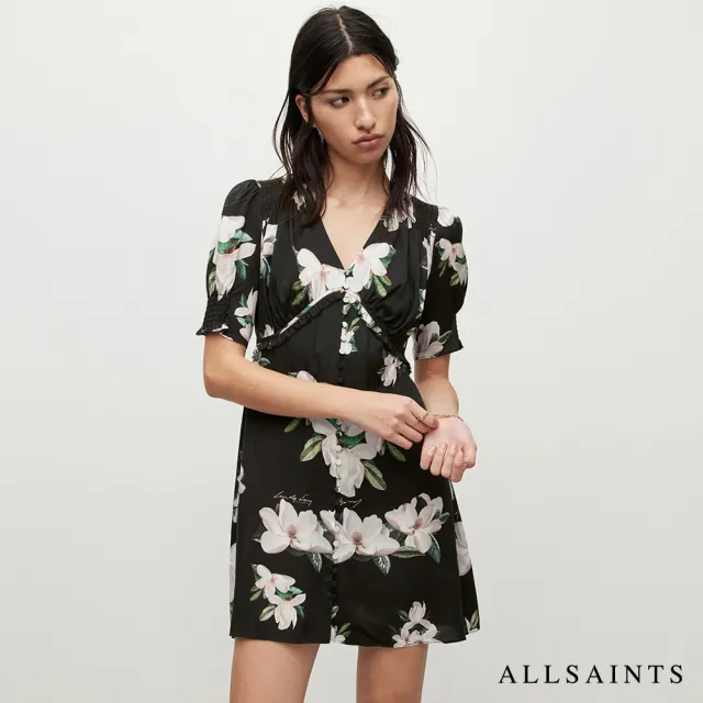 【ALLSAINTS】中長版牛仔襯衫式針織印花洋裝 WD926V(常規版型)