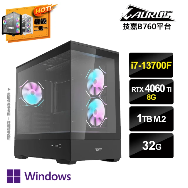 技嘉平台 i7十六核GeForce RTX4060Ti Win11P{PS-GX21W}電競電腦(i7-13700F/B760/32G/1TB_M.2)