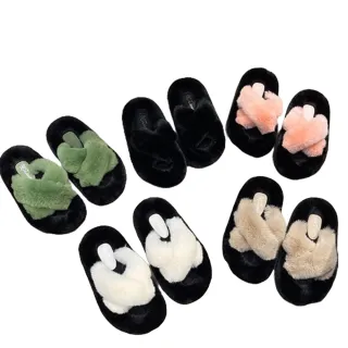 【JP Queen New York】秋冬雙色毛絨交叉女士拖鞋(5色可選)