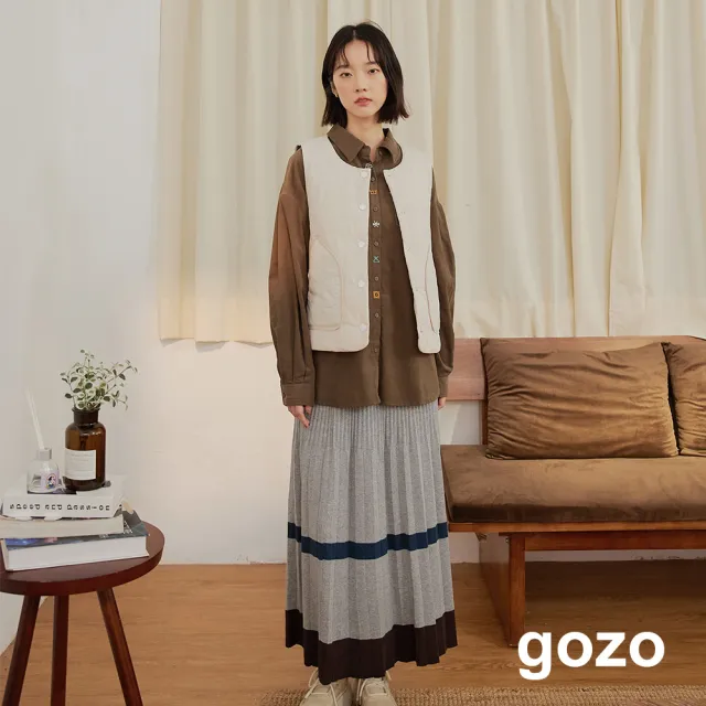 【gozo】配色條紋百褶毛衣裙(兩色)