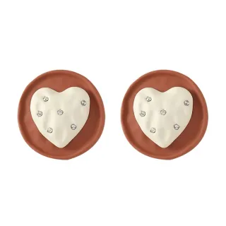 【INES】韓國設計法式復古水鑽愛心圓盤造型夾式耳環(無耳洞耳環 耳夾 夾式耳環)