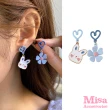 【MISA】韓國設計不對稱可愛小兔花朵造型夾式耳環(無耳洞耳環 耳夾 夾式耳環 小兔耳環 花朵耳環)