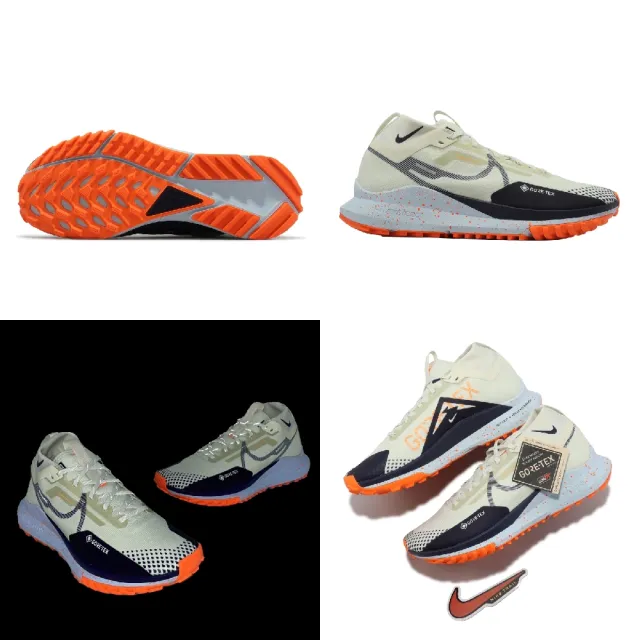 【NIKE 耐吉】防水野跑鞋 React Pegasus Trail 4 GTX 米白 藍 男鞋 戶外 緩震 反光(DJ7926-004)