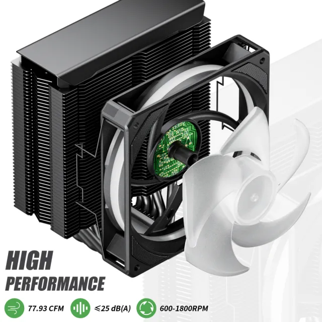 【upHere】ARGB CPU塔扇 單塔散熱 塔型散熱器 CPU散熱器帶120mm風扇 靜音 6mm x 5 銅熱管-帶燈(CPU塔扇)