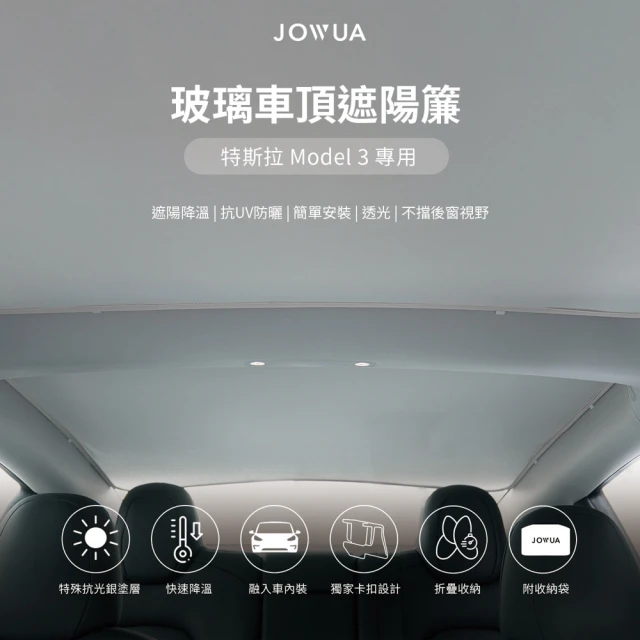 JOWUA 特斯拉 TESLA Model 3 玻璃車頂遮陽簾(2022 Model 3 特殊雙面布料 專利卡扣)