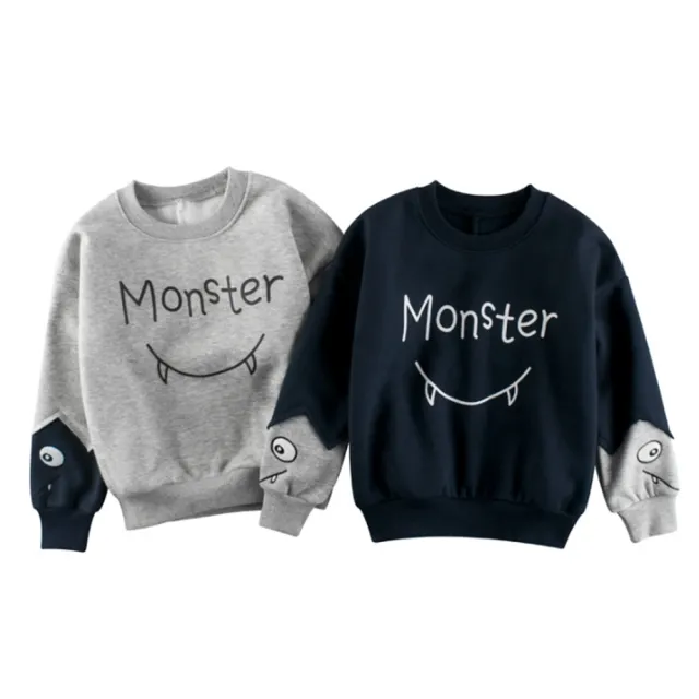【橘魔法】monster怪獸嘴巴棉絨長袖上衣(衛衣 男童 童裝 兒童 上衣 保暖)