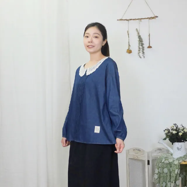 【Hana Mokuba】花木馬日系女裝鏤空刺繡娃娃領牛仔上衣(上衣)