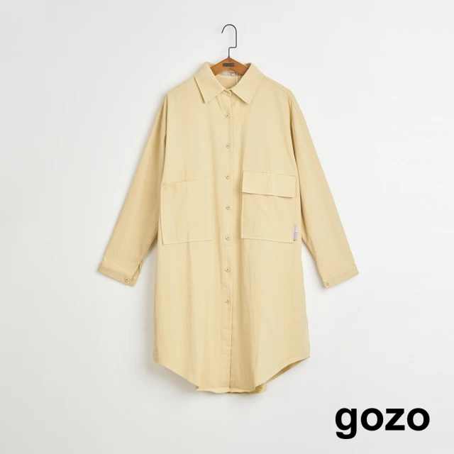 【gozo】MOMO獨家款★限量開賣 大口袋長袖襯衫洋裝(兩色)