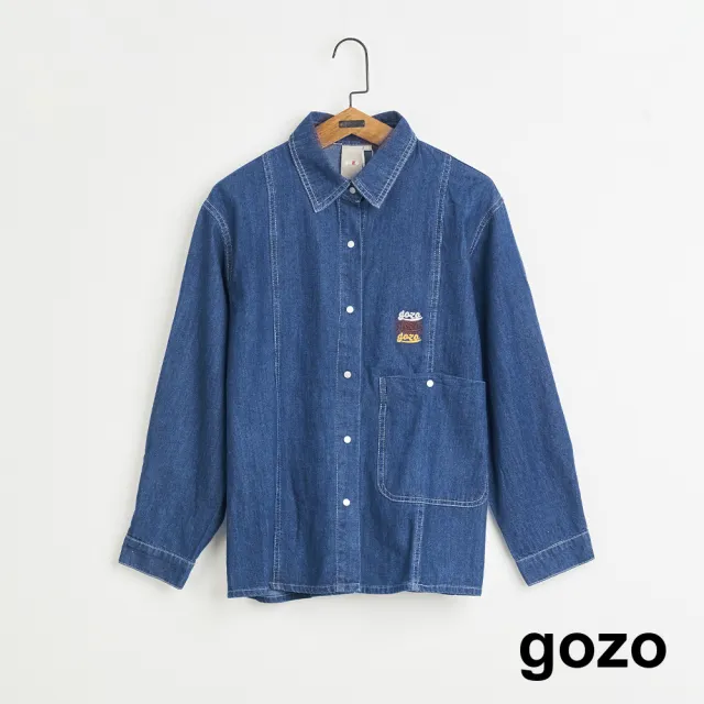 【gozo】MOMO獨家款★限量開賣 gozo三次方長袖牛仔襯衫(兩色)