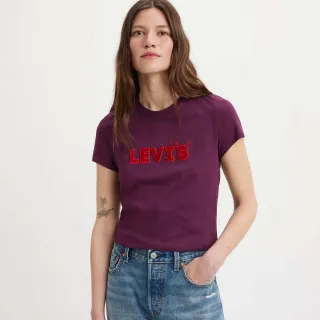 【LEVIS】女款 修身版短袖T恤 / 立體布章Logo 紫紅色 熱賣單品 17369-2265