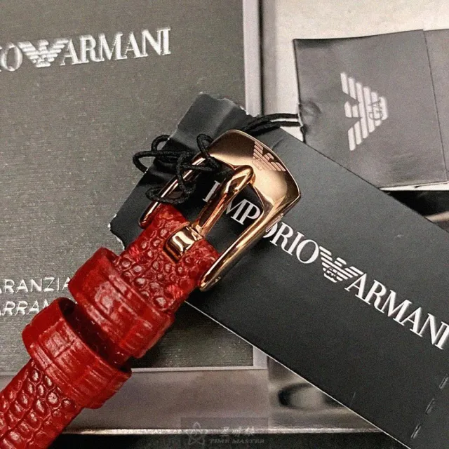 【EMPORIO ARMANI】ARMANI手錶型號AR00045(貝母錶面玫瑰金錶殼紅真皮皮革錶帶款)