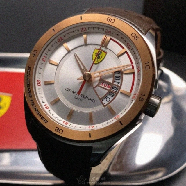 Ferrari 法拉利Ferrari 法拉利 FERRARI手錶型號FE00066(白色錶面玫瑰金錶殼咖啡色真皮皮革錶帶款)