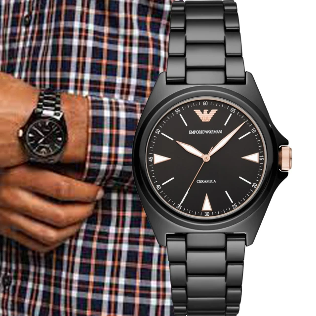 EMPORIO ARMANI 亞曼尼Nicola 黑色陶瓷時尚錶(AR70003) - 價格品牌網