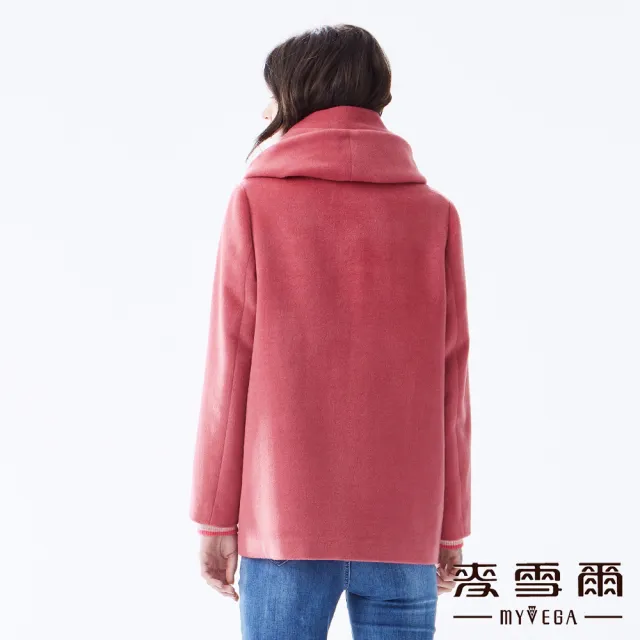 【MYVEGA 麥雪爾】出清品 羊毛雙排釦連帽保暖冬季大衣外套-桃紅