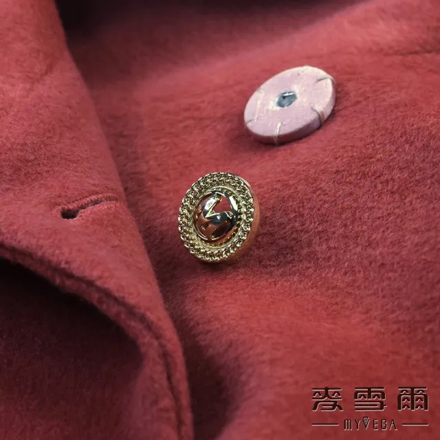 【MYVEGA 麥雪爾】羊毛雙排釦連帽保暖冬季大衣外套-桃紅