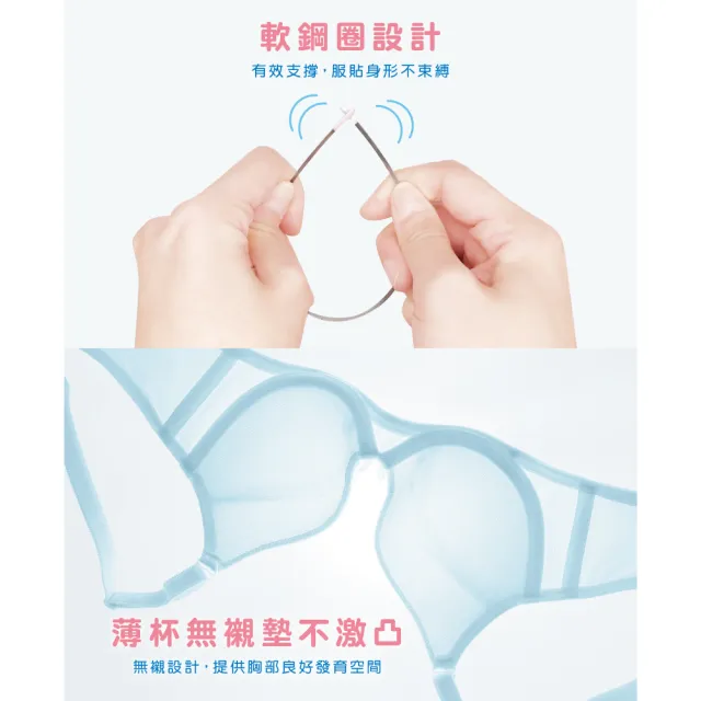 【Clany 可蘭霓】MIT無痕小貓咪軟鋼圈少女BCD罩杯學生內衣 涼感成長型(藍色 8050-51)