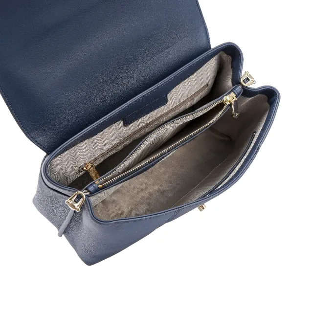 【Premium Authentic】PA．Quad金屬扣兩用方包-午夜藍(PA 真皮 手提包 兩用包  斜背包 側背包)