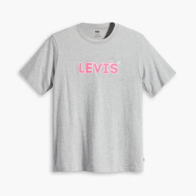 【LEVIS 官方旗艦】男款 寬鬆版短袖T恤 / 粉紅布章Logo / 寬鬆休閒版型 灰 熱賣單品 16143-1072