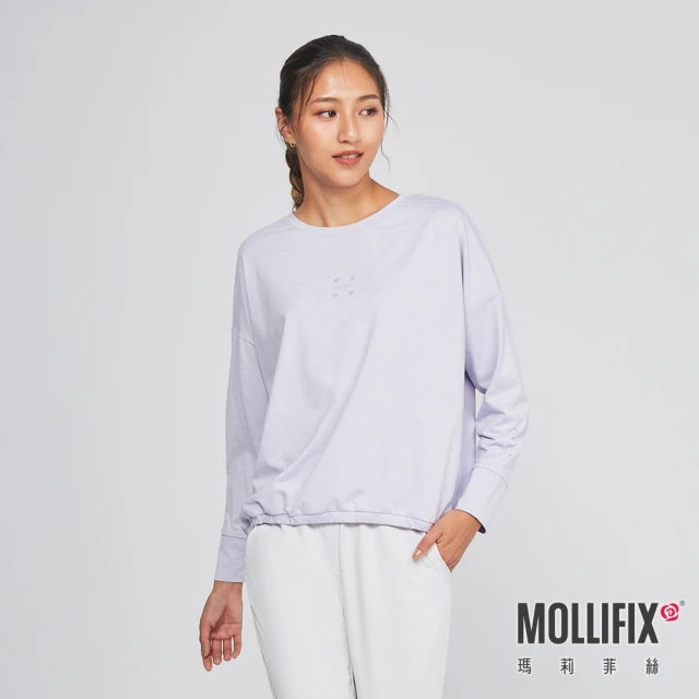 Mollifix 瑪莉菲絲 後背交疊鏤空長袖圓領上衣、瑜珈上衣、瑜珈服(麻花紫)