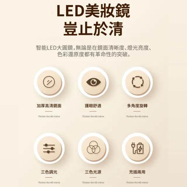 【樂享shop】化妝鏡 LED梳妝鏡(防藍光護眼燈 三色無極調光)