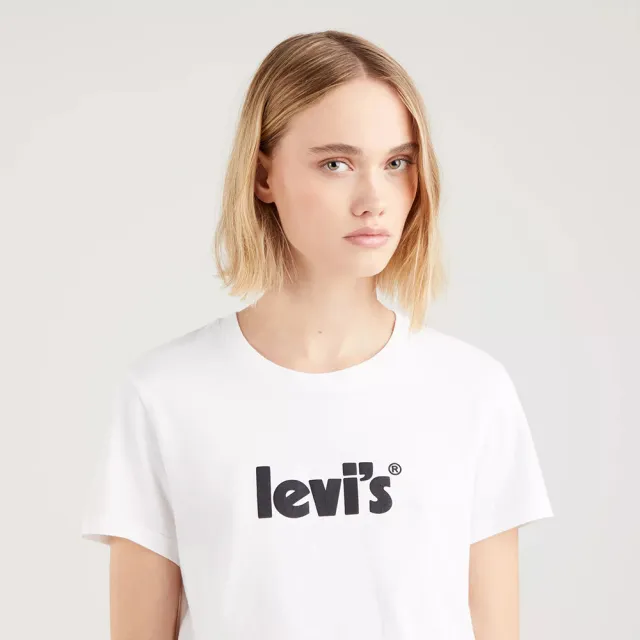 【LEVIS 官方旗艦】女款 短袖T恤 / 質感麂皮復古Logo / 修身版型 白 熱賣單品 17369-1755