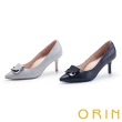 【ORIN】反摺方釦羊皮尖頭高跟鞋(藍色)