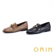 【ORIN】皮帶金屬釦真皮樂福平底鞋(棕咖)
