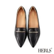 【HERLS】樂福鞋-一字金釦尖頭平底樂福鞋(黑色)