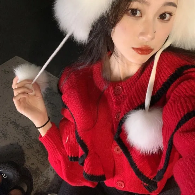 【AS 梨卡】荷葉邊上衣 針織 澎澎袖外套 DR369