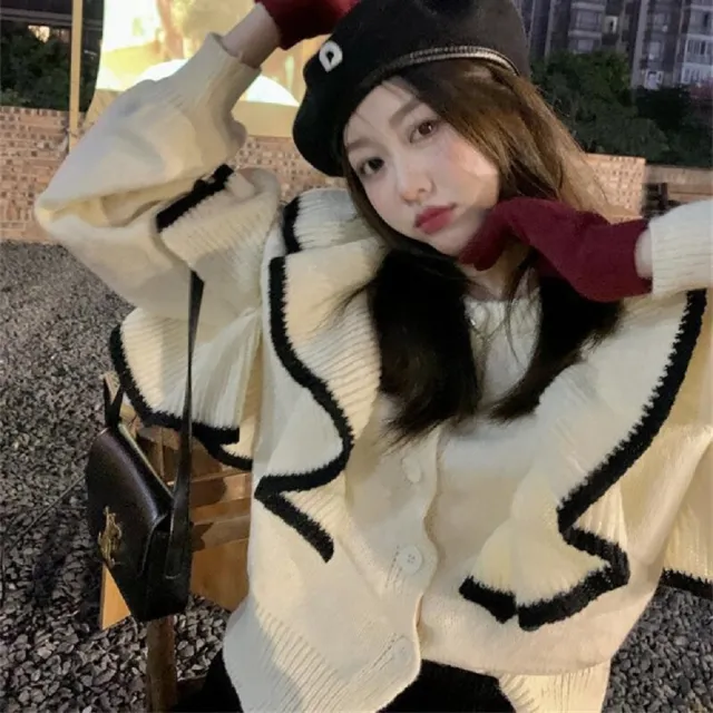 【AS 梨卡】荷葉邊上衣 針織 澎澎袖外套 DR369