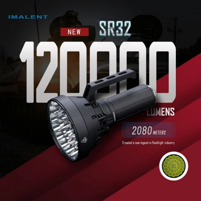 【IMALENT】錸特光電 SR32 120000流明 高亮度手電筒 泛光遠射 2080米射程(自動散熱 搜救 戶外搜索)