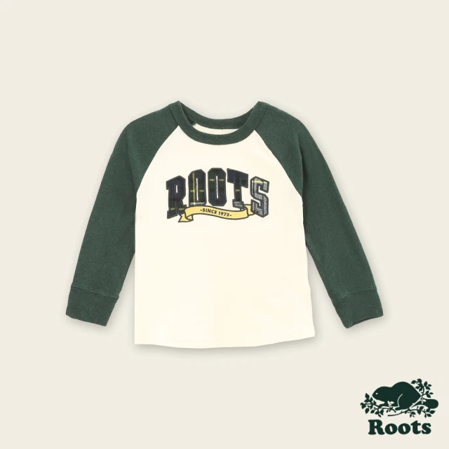 Roots Roots小童-經典小木屋系列 刺繡貼布長袖T恤(米白色)