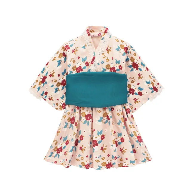 【Baby 童衣】任選 日式和服浴衣洋裝 印花圖案浴衣洋裝 60364(粉色花朵)