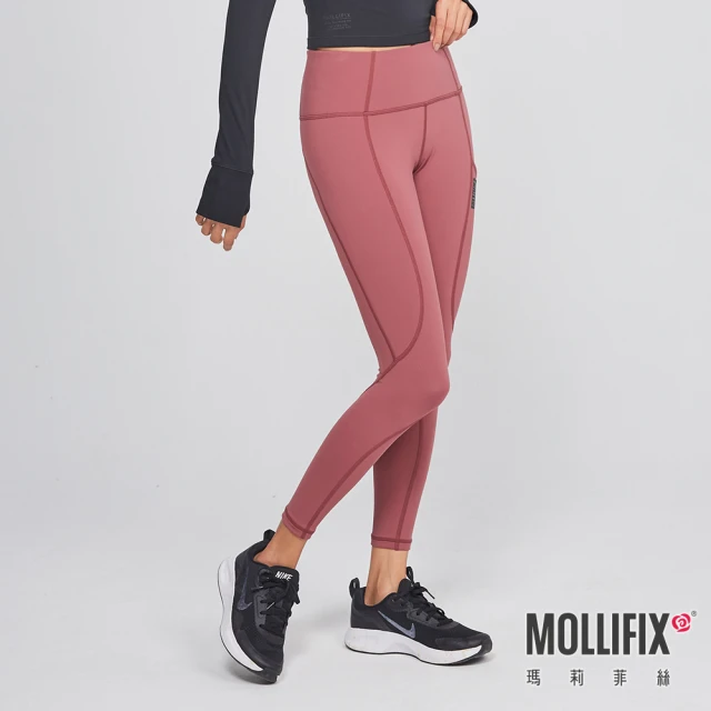 Mollifix 瑪莉菲絲 5度升溫3D版型戶外訓練褲、瑜珈服、Legging(玫木紅)
