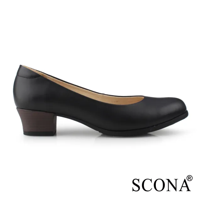 【SCONA 蘇格南】全真皮 通勤舒適低跟鞋(黑色 31209-1)