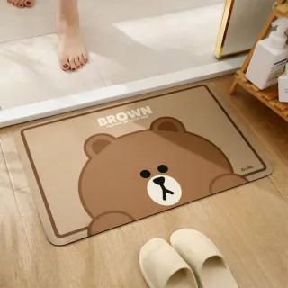 【LINE FRIENDS】37.5x60cm熊大熊美方形軟式矽藻泥吸水速乾防滑踏墊(吸水踏墊 硅藻土 矽藻土)