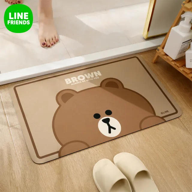 【LINE FRIENDS】50x80cm熊大熊美方形軟式矽藻泥吸水速乾防滑踏墊(吸水踏墊 硅藻土 矽藻土)