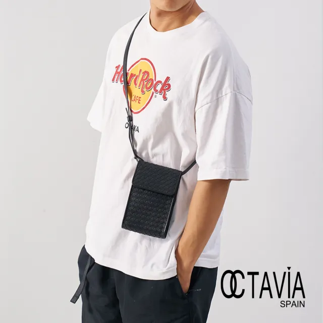 【OCTAVIA 8】雙11 真皮- FOUR SEASONS 義式經典羊皮編織手機小包 - 四季黑