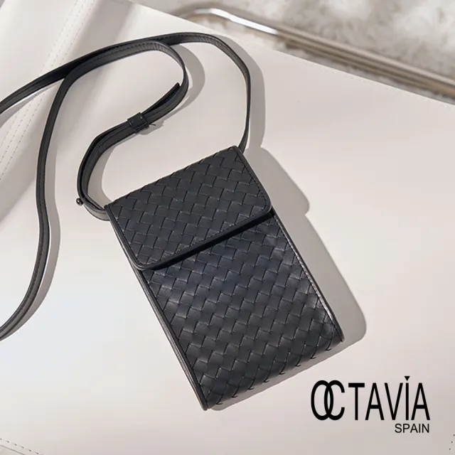 【OCTAVIA 8】真皮- FOUR SEASONS 義式經典羊皮編織手機小包 - 四季黑