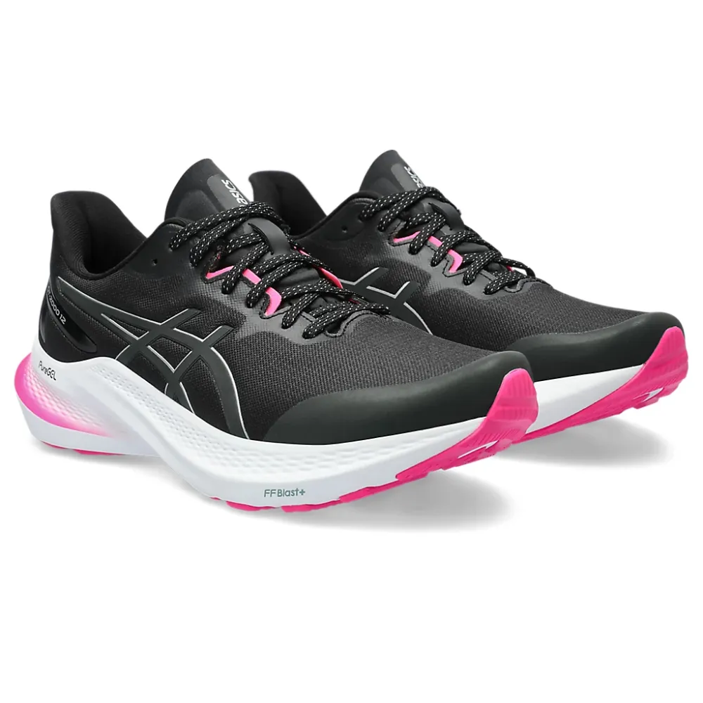 【asics 亞瑟士】慢跑鞋 女鞋 運動鞋 緩震 GT-2000 12 LITE-SHOW 黑白粉 1012B578-001