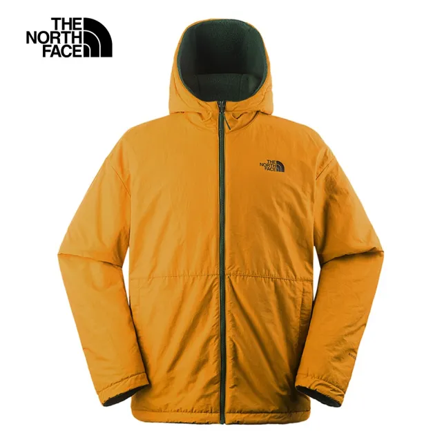 【The North Face 官方旗艦】北面男款綠色防風保暖兩面穿連帽抓絨外套｜7QT7O11