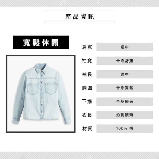 【LEVIS 官方旗艦】Silver Tab銀標系列 女款 合身落肩版牛仔襯衫 / 精工淺藍色水洗 人氣新品 A5977-0001