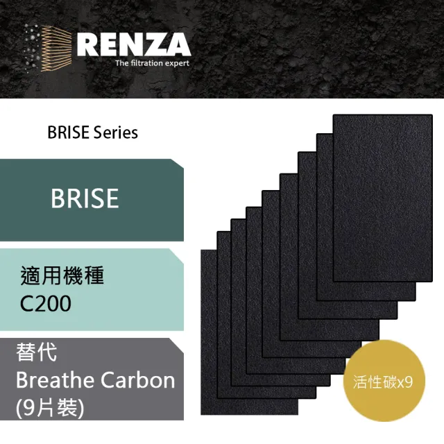 【RENZA】適用Brise C200 空氣清淨機(活性碳濾網 濾芯 9片裝)