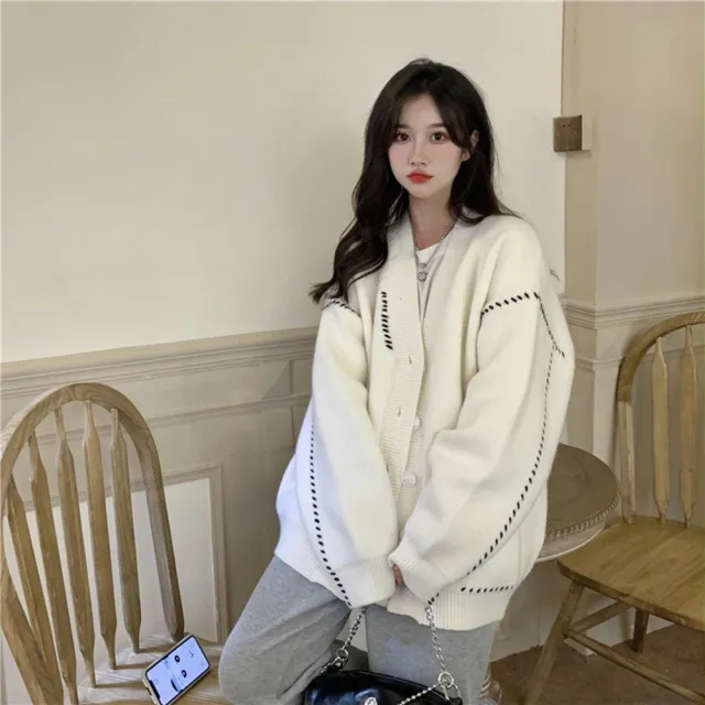 【D.studio】韓版黑色輕熟寬鬆慵懶風針織外套(上衣 女裝 衣服 外套 長袖上衣 長版外套 毛衣 J235)