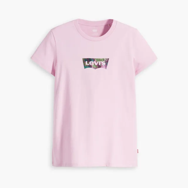 【LEVIS 官方旗艦】女款 修身版短袖T恤 / 鏡面反光Logo 粉紅色 熱賣單品 17369-2190