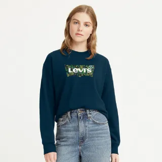 【LEVIS 官方旗艦】女款 寬鬆版大學T / 花草風經典Logo / 260GSM棉 深藍 熱賣單品 18686-0206