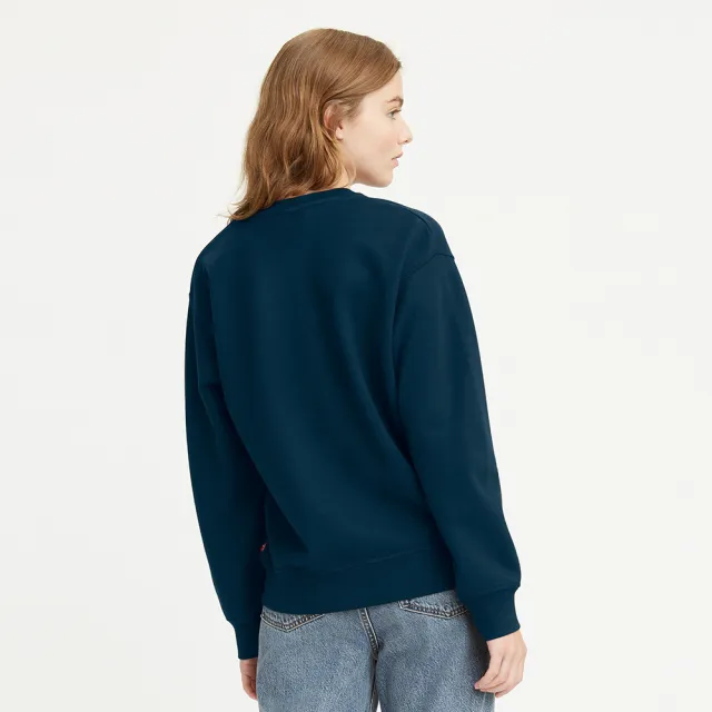 【LEVIS 官方旗艦】女款 寬鬆版大學T / 花草風經典Logo / 260GSM棉 深藍 熱賣單品 18686-0206